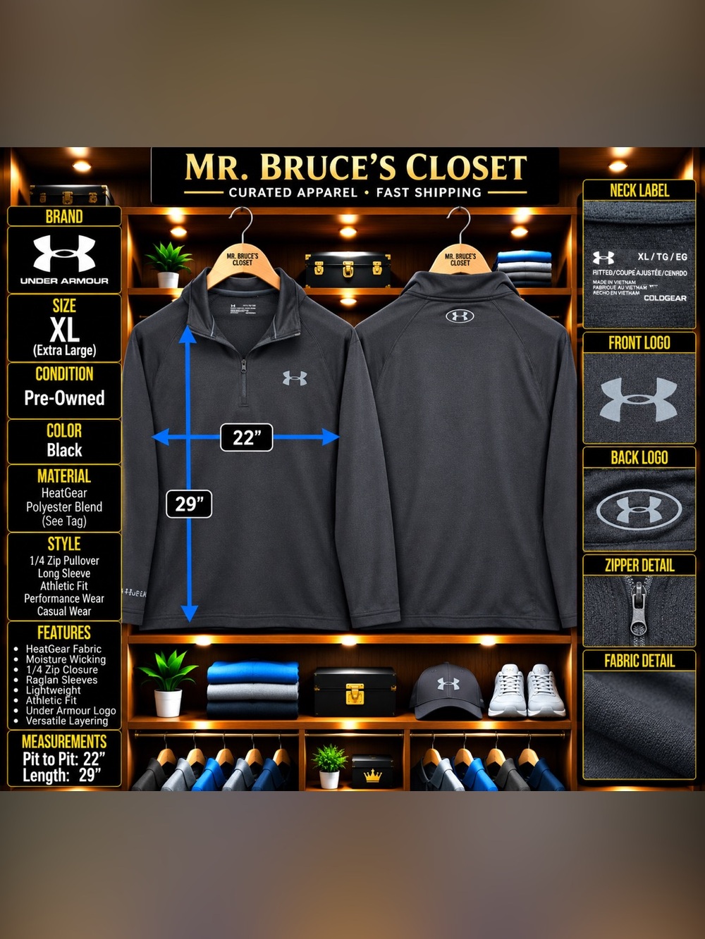 Under Armour Black 1/4-Zip ColdGear Performance Pullover